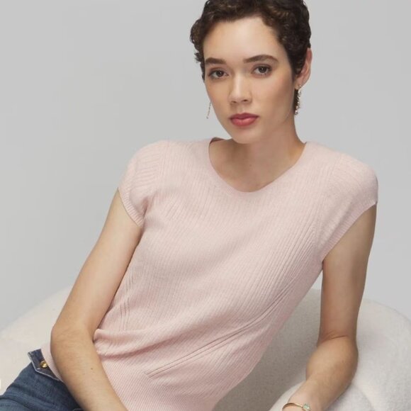 NWT WHBM Cashmere Blend Short Sleeve Crewneck Size S - Picture 2 of 7
